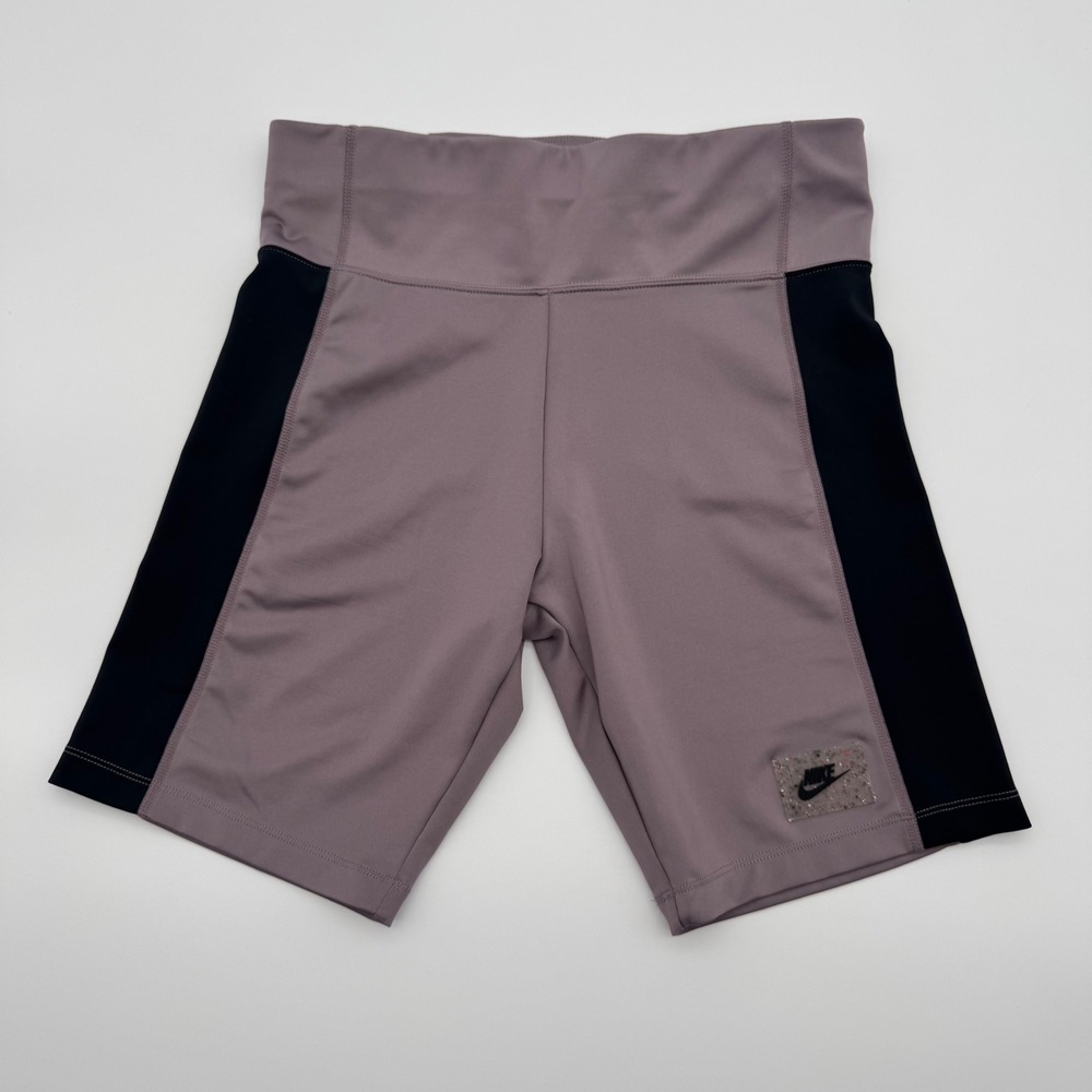 Retro Nike Dri-FIT Womens High Waisted Biker Shorts Mauve Purple Colorblock M